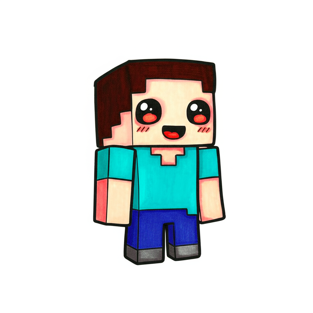 Cute Chibi Minecraft Steve Coloring Page - Colored Preview