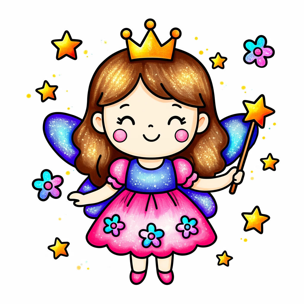 Cute Fairy Princess Coloring Page - Colored Preview