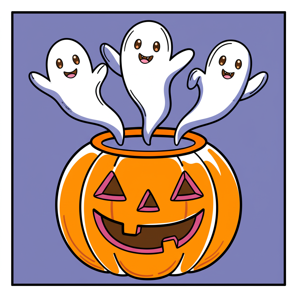 Cute Ghosts in Jack-o'-Lantern Coloring Page - Colored Preview