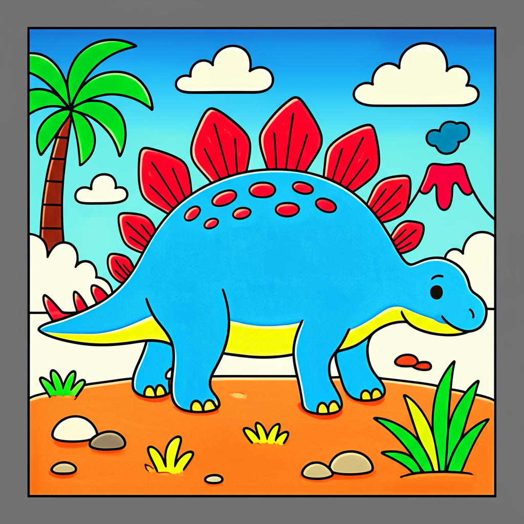 Cute Stegosaurus Dinosaur Coloring Page - Colored Preview
