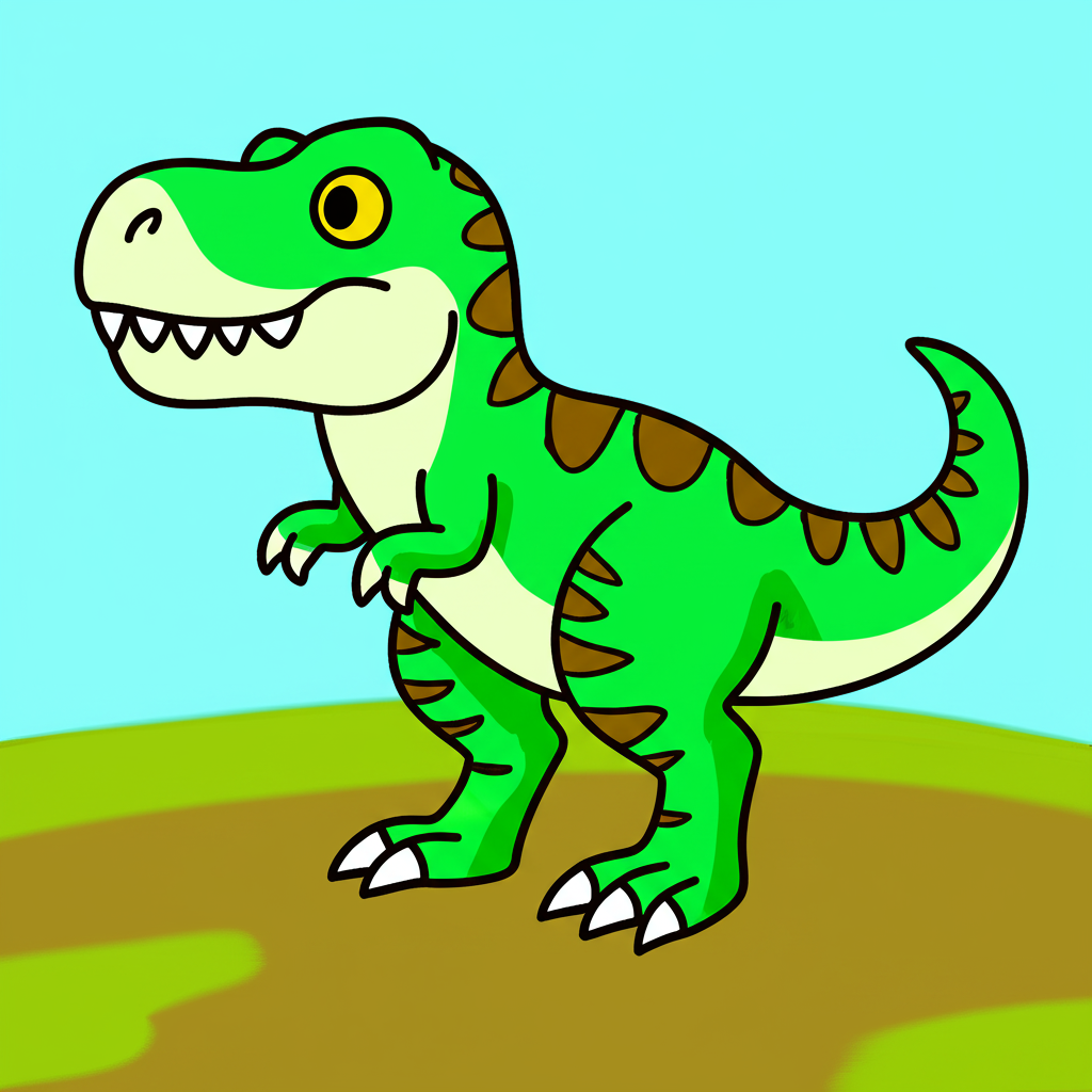 Cute T-Rex Dinosaur Coloring Page - Colored Preview