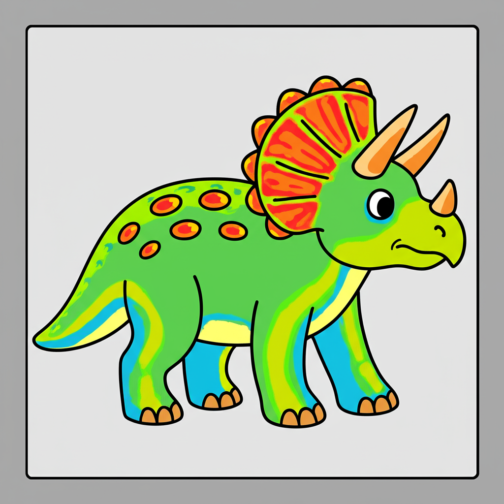 Cute Triceratops Dinosaur Coloring Page - Colored Preview