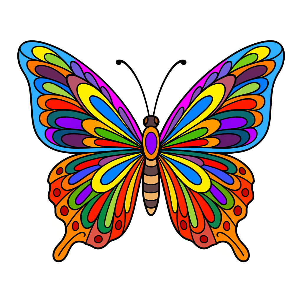 Detailed Butterfly Wing Patterns Coloring Page - Colored Preview