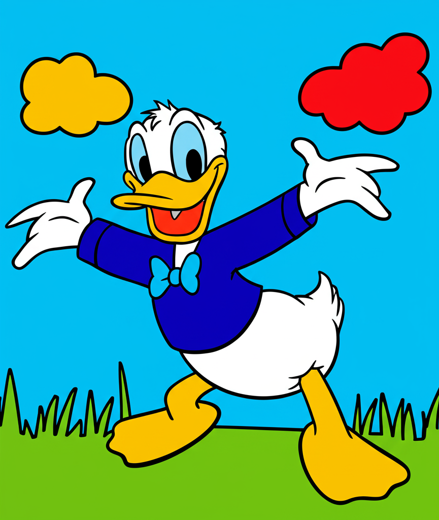 Joyful Donald Duck Classic Pose Coloring Page - Colored Preview