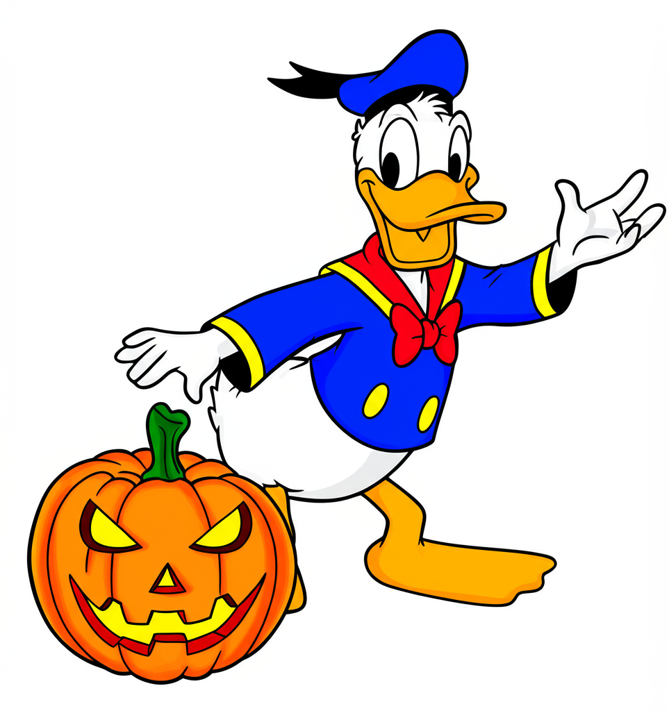 Donald Duck Halloween Pumpkin Adventure Coloring Page - Colored Preview