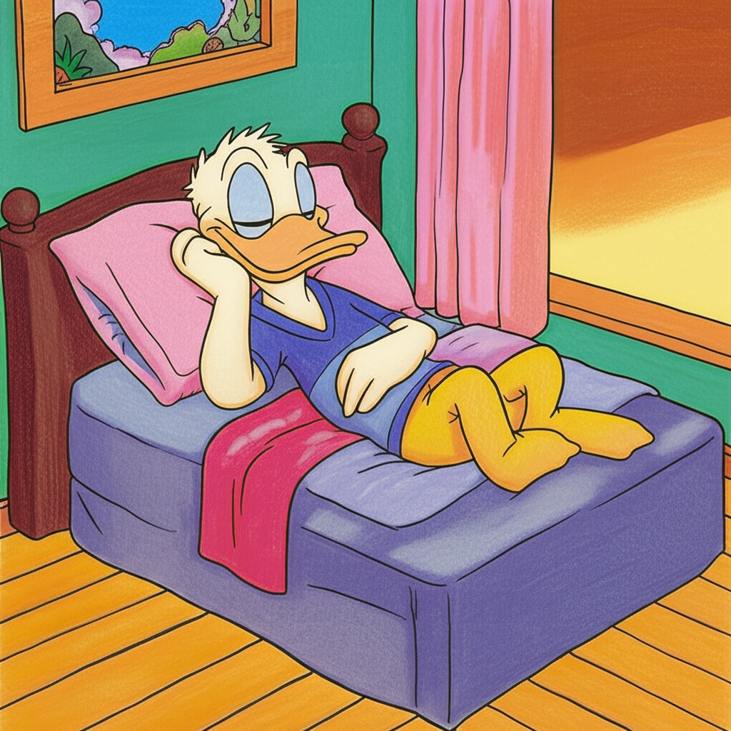 Donald Duck Sleeping Peacefully Coloring Page - Colored Preview