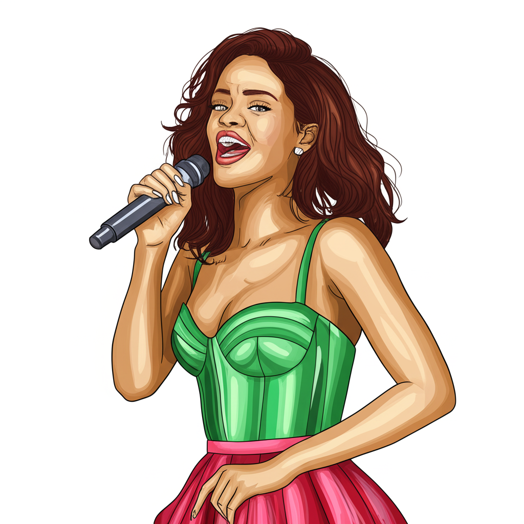 Dynamic Female Singer Coloring Page - Colored Preview