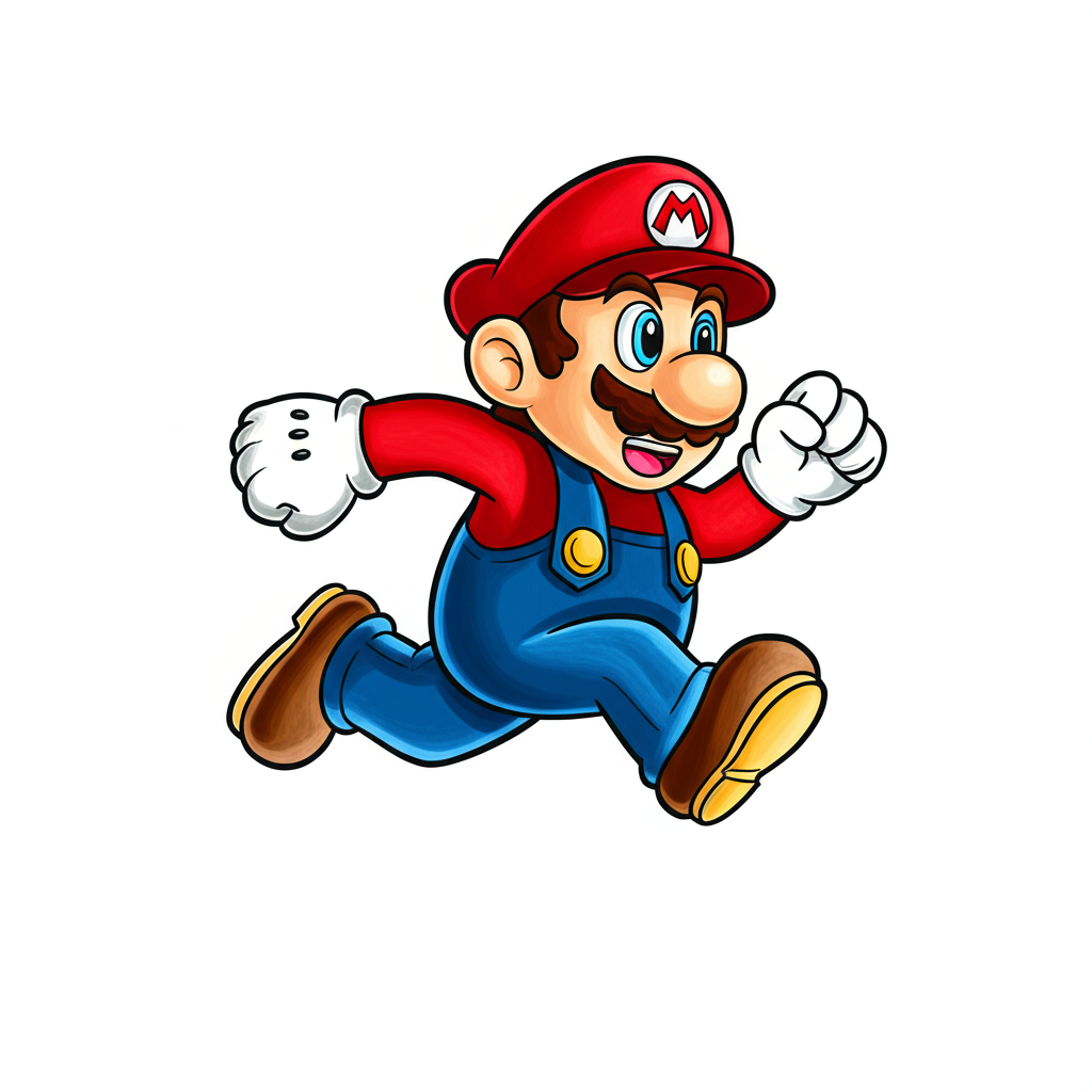 Dynamic Mario Running Coloring Page - Colored Preview