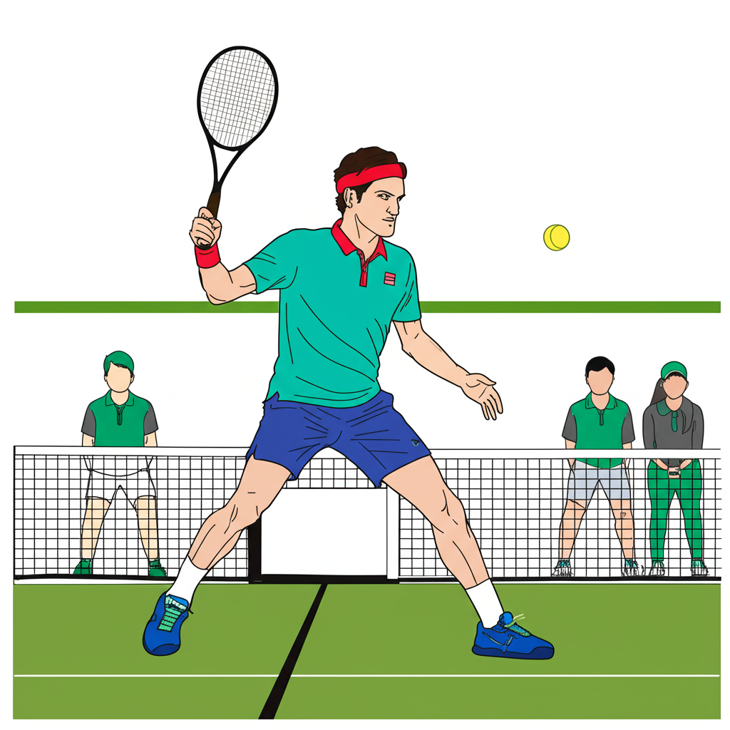 Dynamic Roger Federer Tennis Shot Coloring Page - Colored Preview