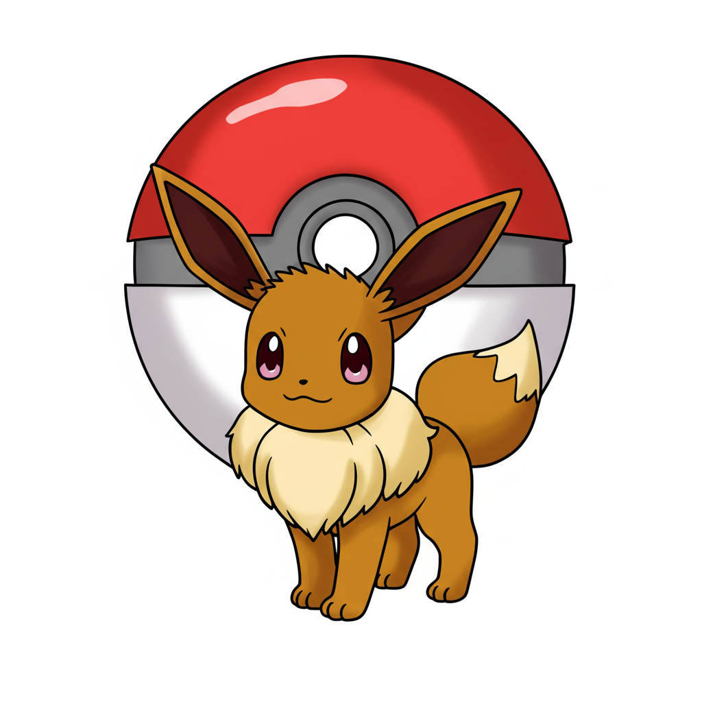 Adorable Eevee and Poké Ball Coloring Page - Colored Preview