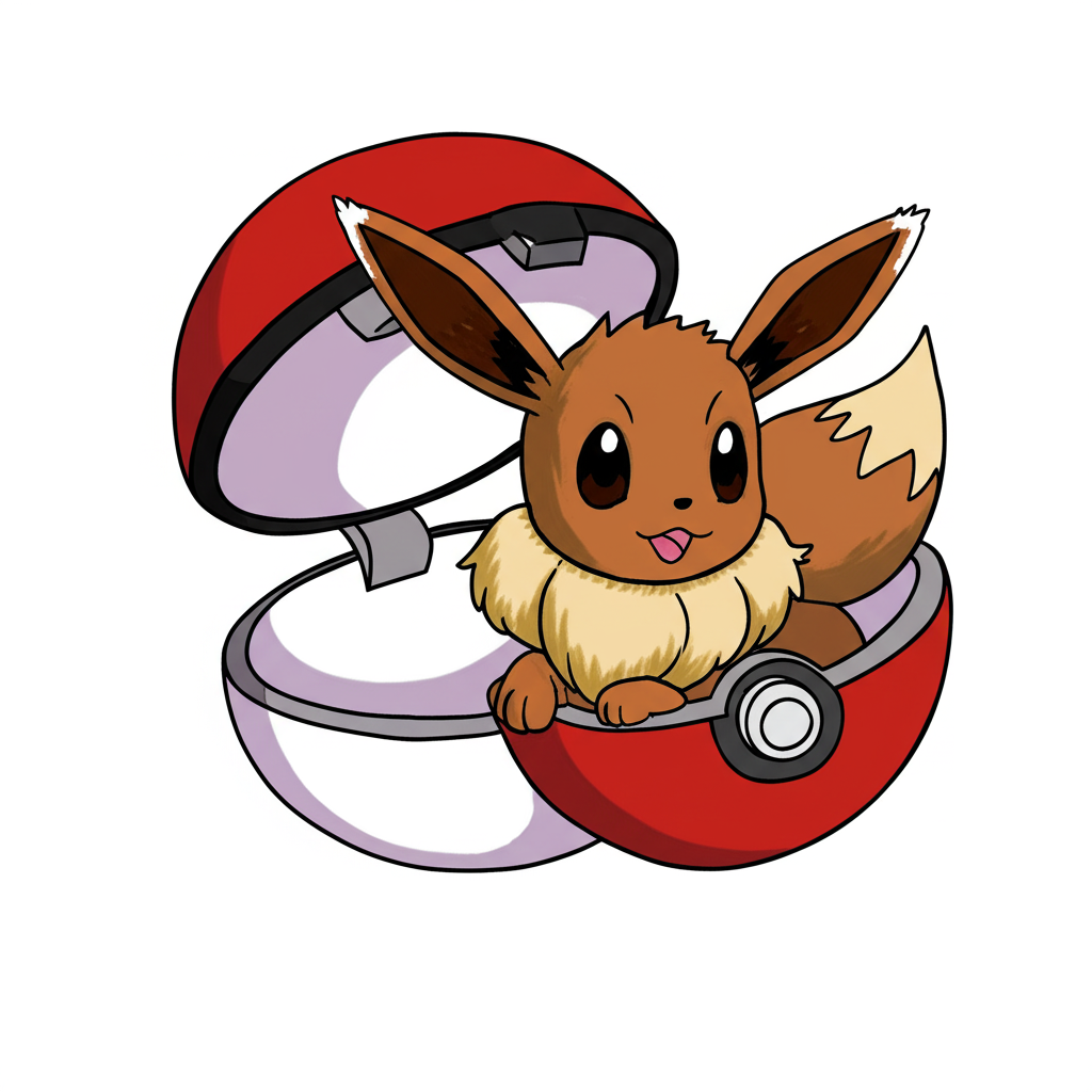 Adorable Eevee in Poké Ball Coloring Page - Colored Preview