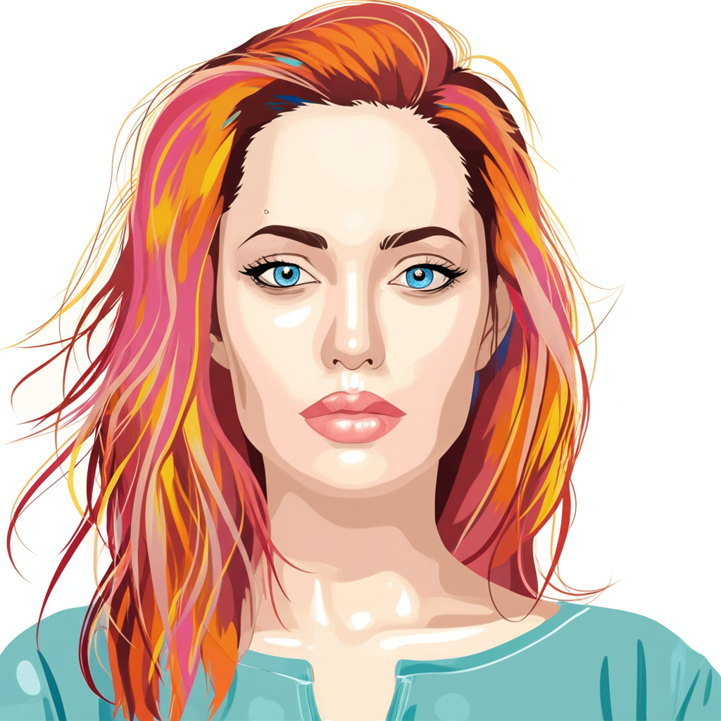 Elegant Angelina Jolie Portrait Coloring Page - Colored Preview