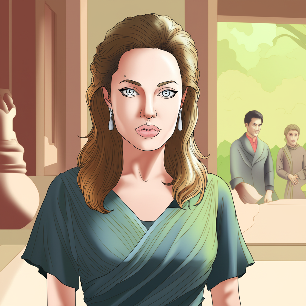 Elegant Angelina Jolie Coloring Page - Colored Preview