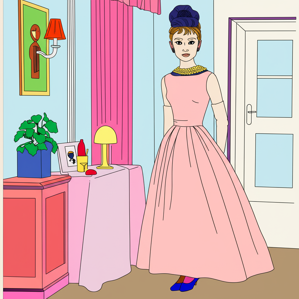 Elegant Audrey Hepburn Coloring Page - Colored Preview