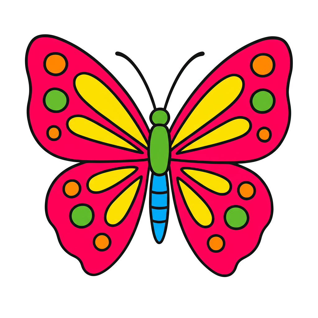 Elegant Butterfly Outline Coloring Page - Colored Preview