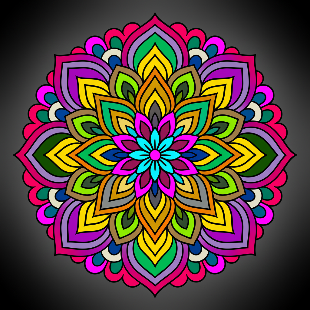Elegant Floral Mandala Coloring Page - Colored Preview