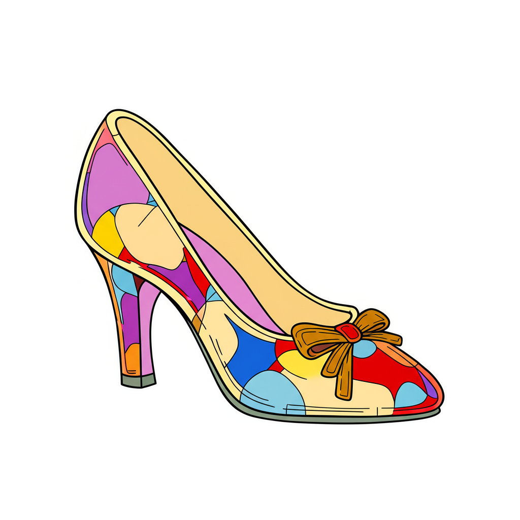Elegant High Heel Shoe with Bow Coloring Page - Colored Preview