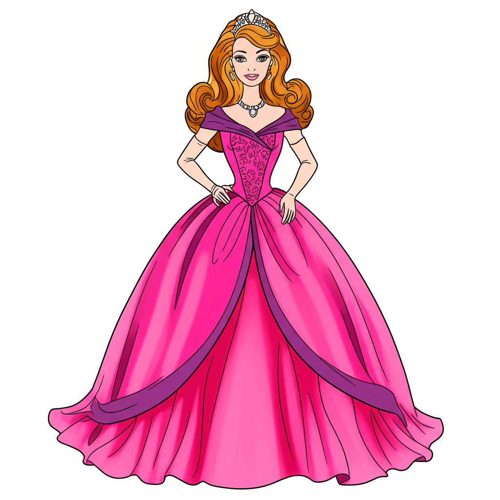 Elegant Princess Ball Gown Coloring Page - Colored Preview