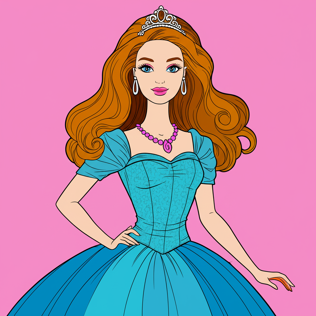 Elegant Princess Ballgown Coloring Page - Colored Preview