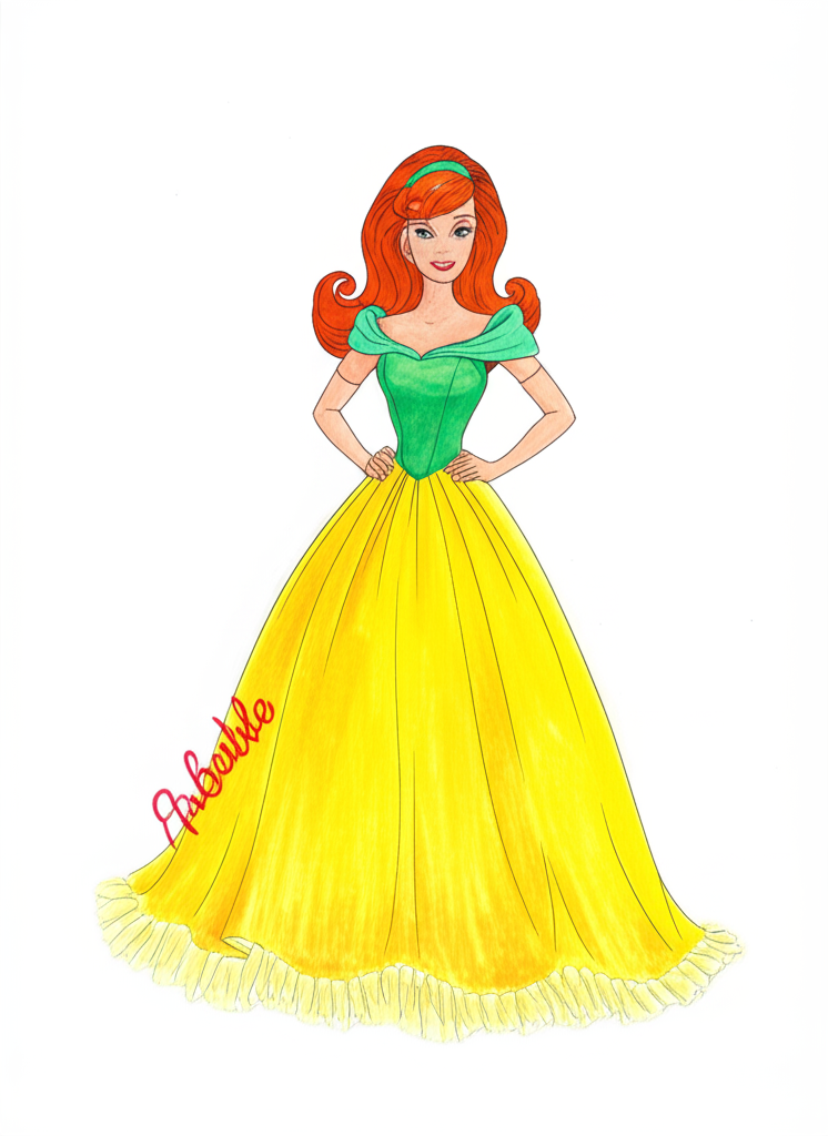 Elegant Princess in Ball Gown Coloring Page - Colored Preview