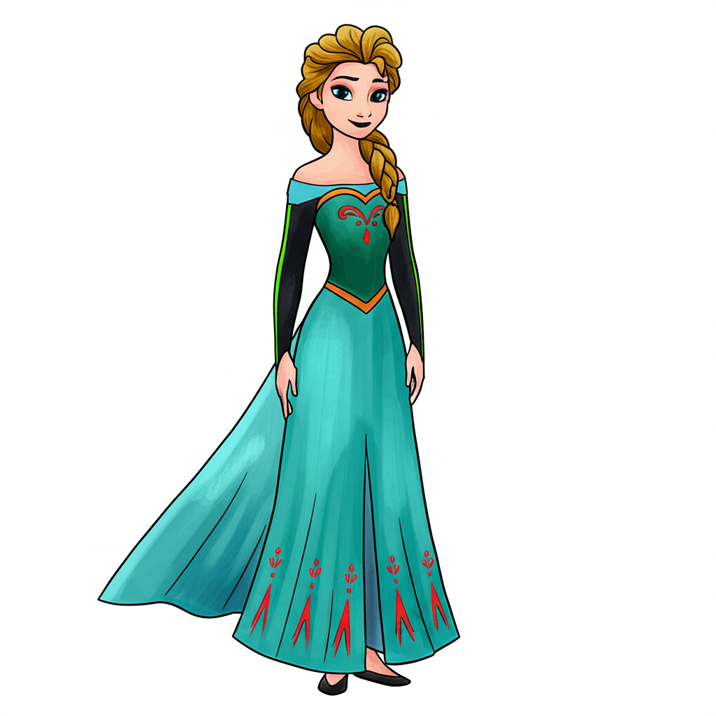 Elegant Queen Elsa Coloring Page - Colored Preview