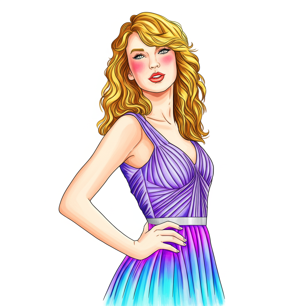 Elegant Taylor Swift Coloring Page - Colored Preview