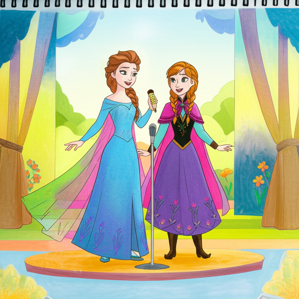Elsa and Anna's Royal Duet Coloring Page - Colored Preview
