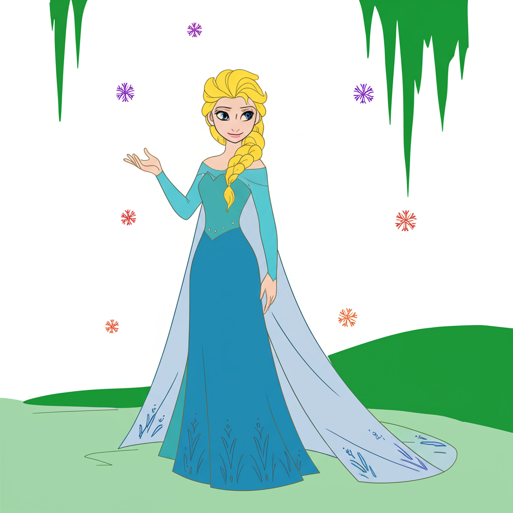 Magical Elsa Frozen Coloring Page - Colored Preview
