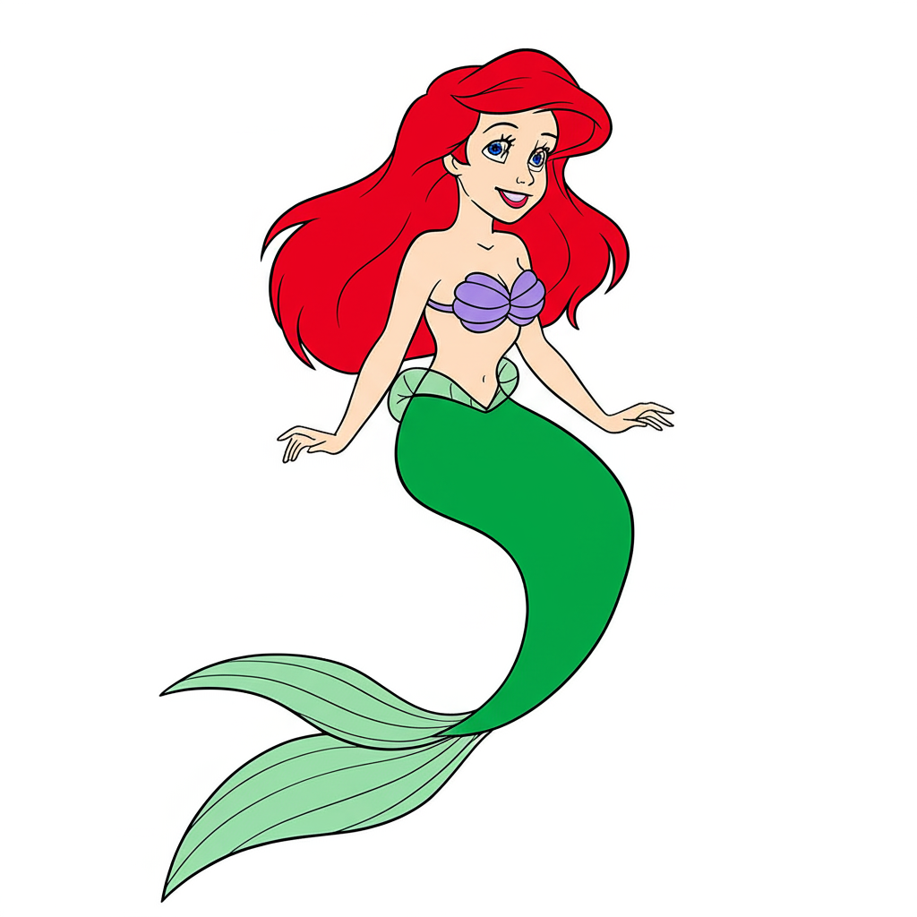 Enchanting Ariel Mermaid Coloring Page - Colored Preview
