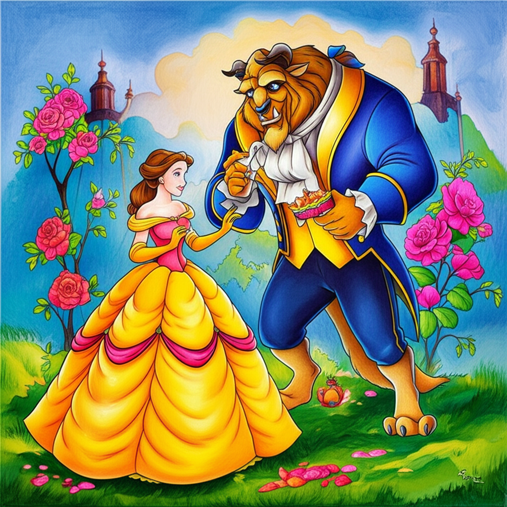 Enchanting Beauty and the Beast Coloring Page - Colored Preview