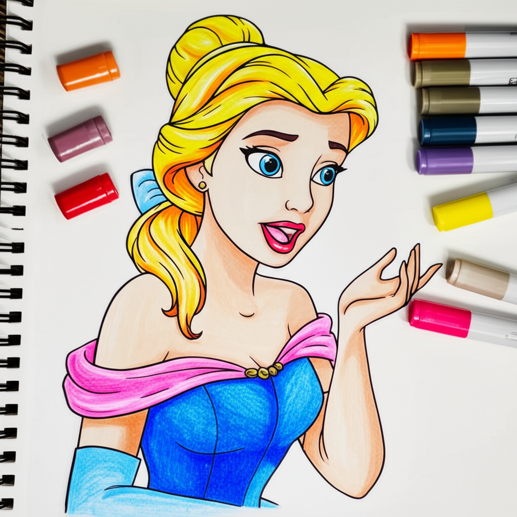 Enchanting Belle Singing Coloring Page - Colored Preview