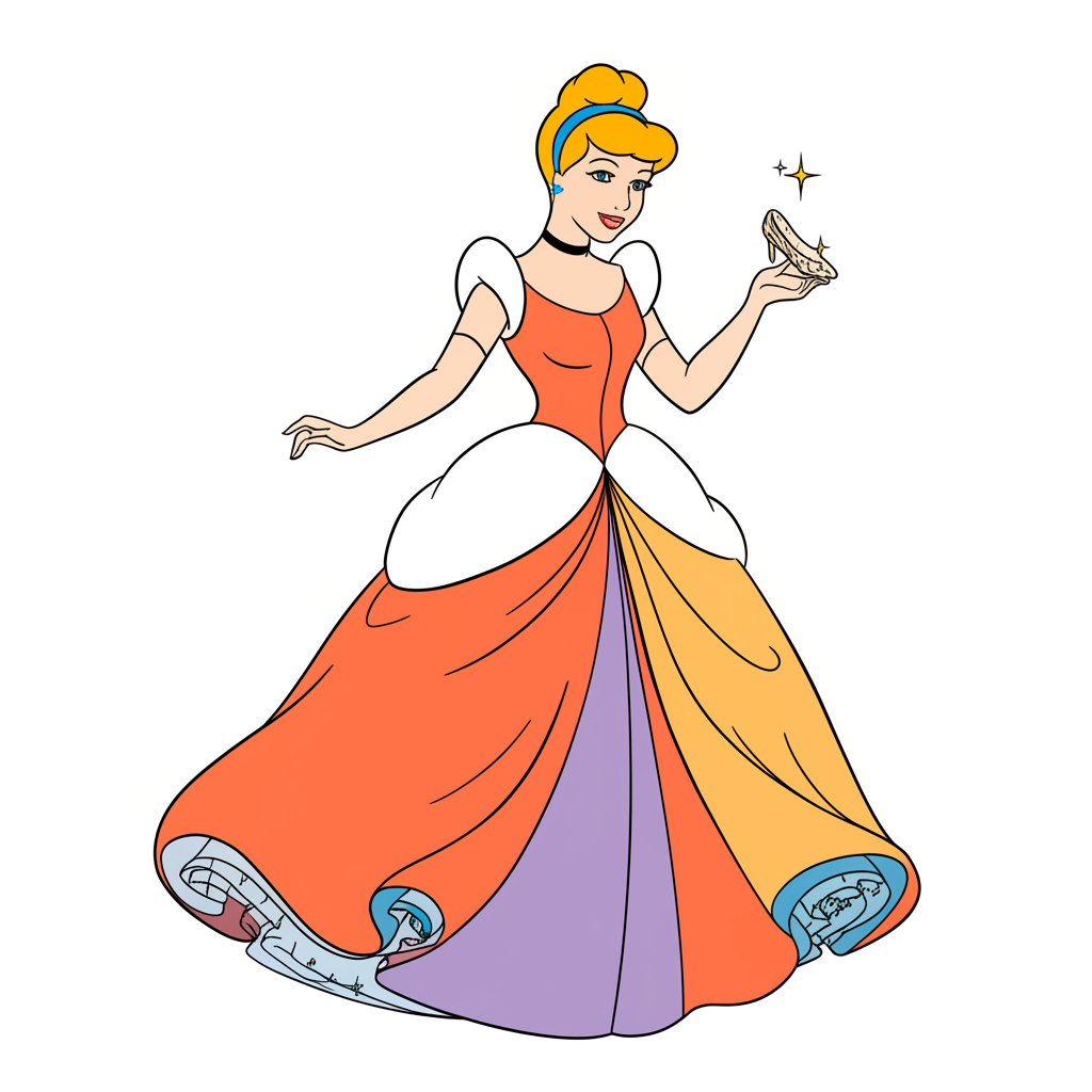 Enchanting Cinderella Glass Slipper Coloring Page - Colored Preview