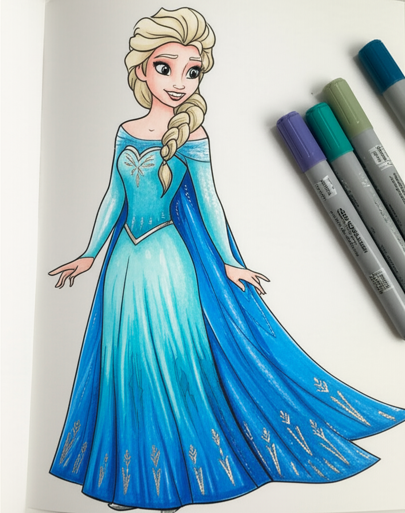 Enchanting Elsa the Snow Queen Coloring Page - Colored Preview