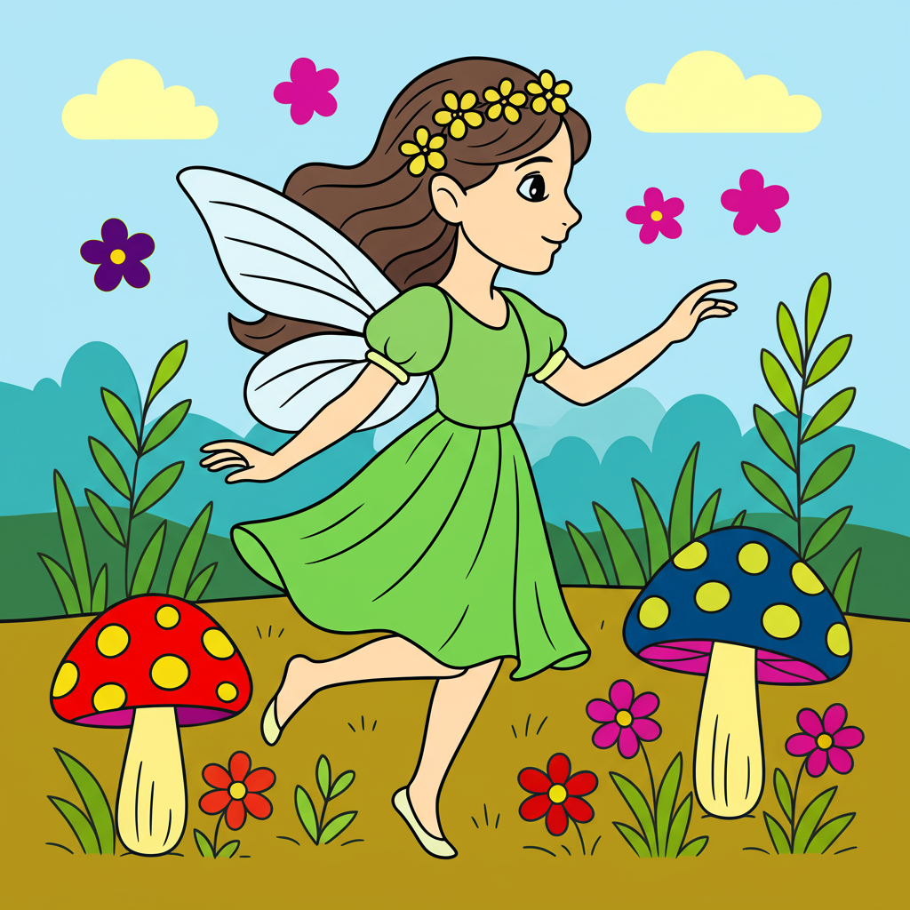 Enchanting Fairy Garden Coloring Page - Colored Preview