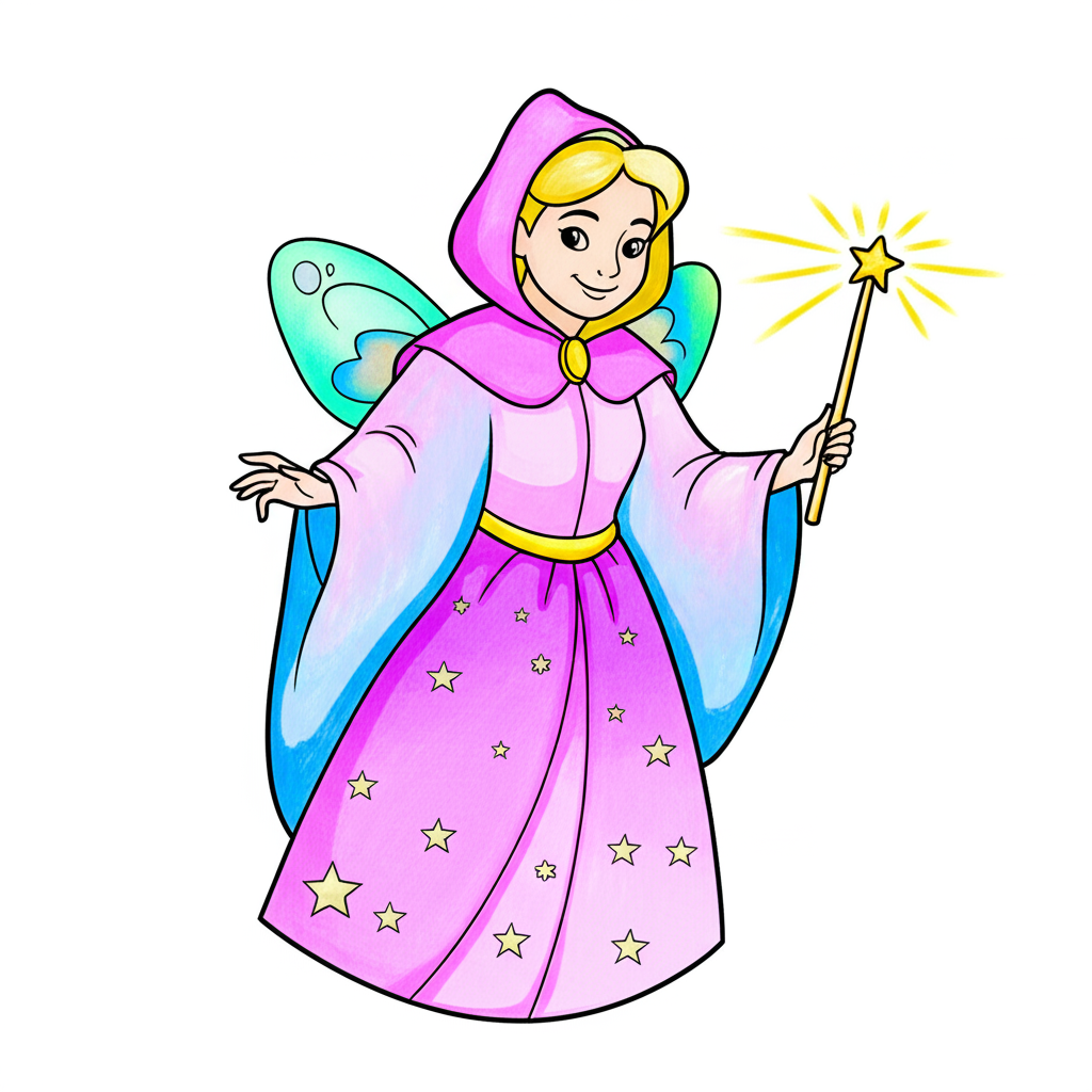 Enchanting Fairy Godmother Coloring Page - Colored Preview