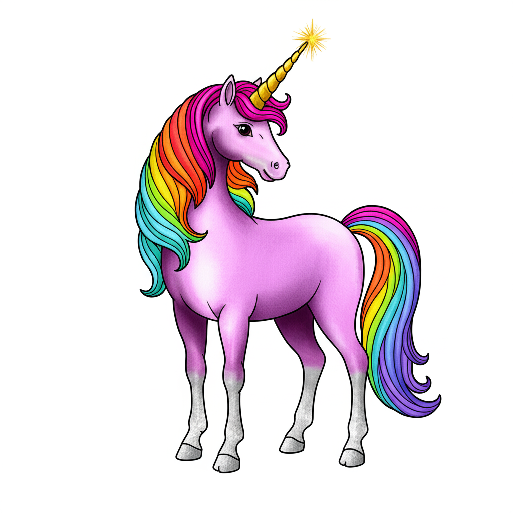 Enchanting Unicorn Coloring Page - Colored Preview