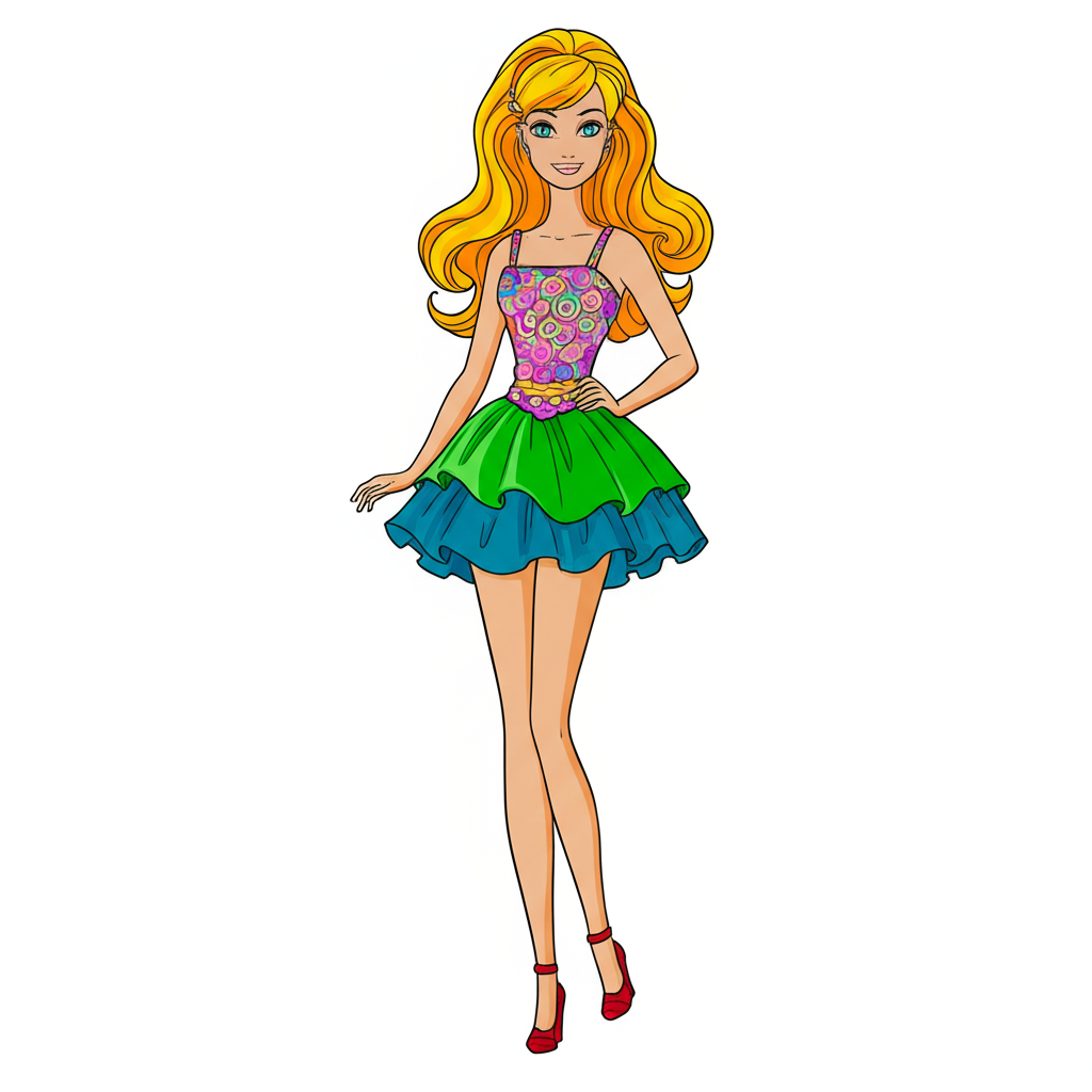 Fashion Fun Barbie Coloring Page - Colored Preview