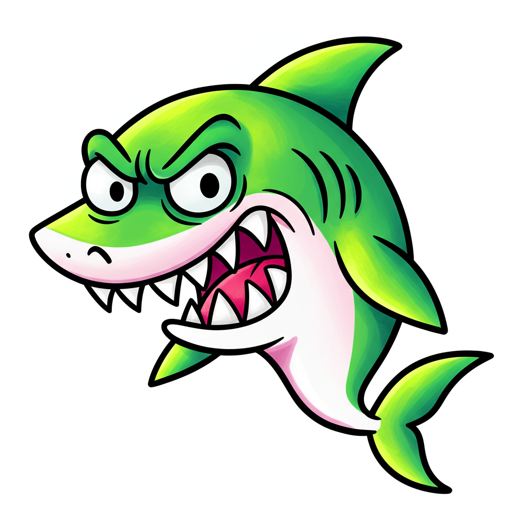 Ferocious Cartoon Shark Coloring Page - Colored Preview