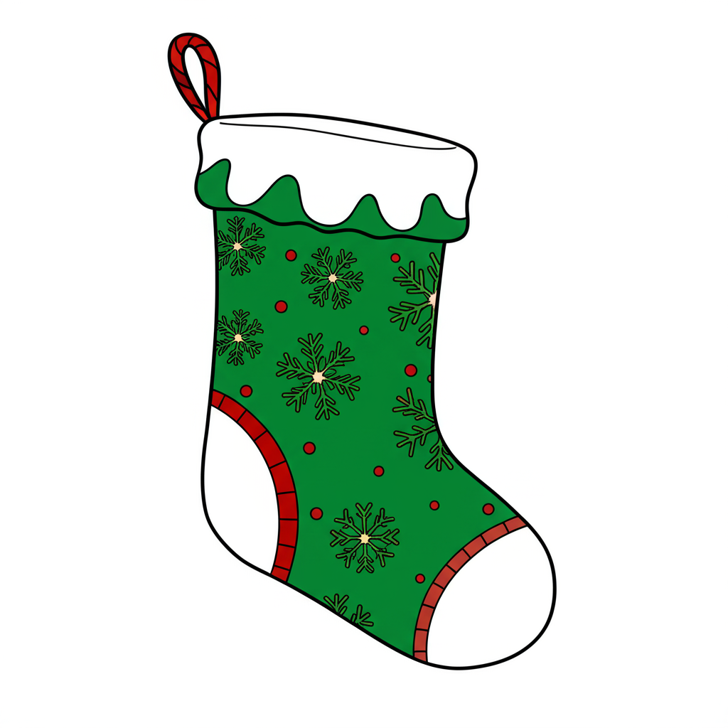 Festive Christmas Stocking Coloring Page - Colored Preview