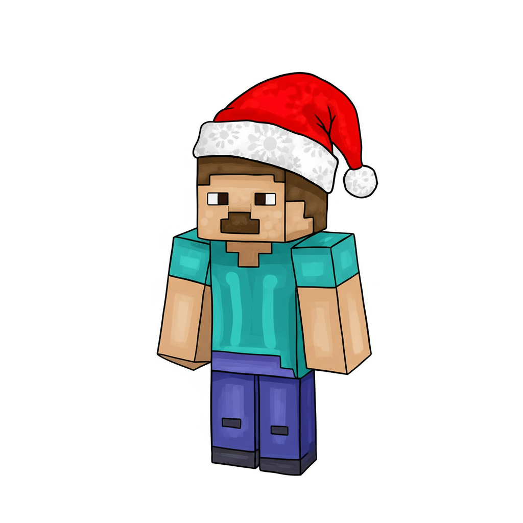 Festive Minecraft Steve Santa Hat Coloring Page - Colored Preview