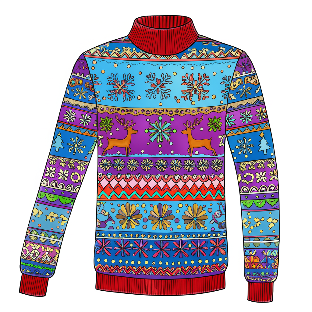 Festive Ugly Christmas Sweater Coloring Page - Colored Preview