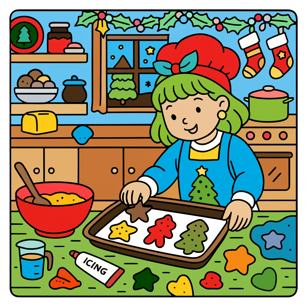Festive Christmas Cookie Baking Coloring Page - Colored Preview