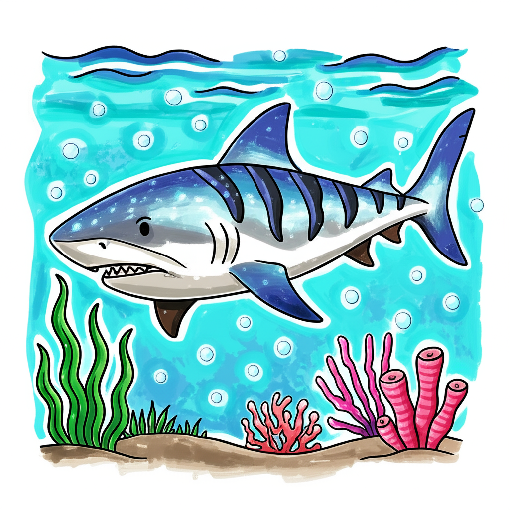 Fierce Tiger Shark Coloring Page - Colored Preview