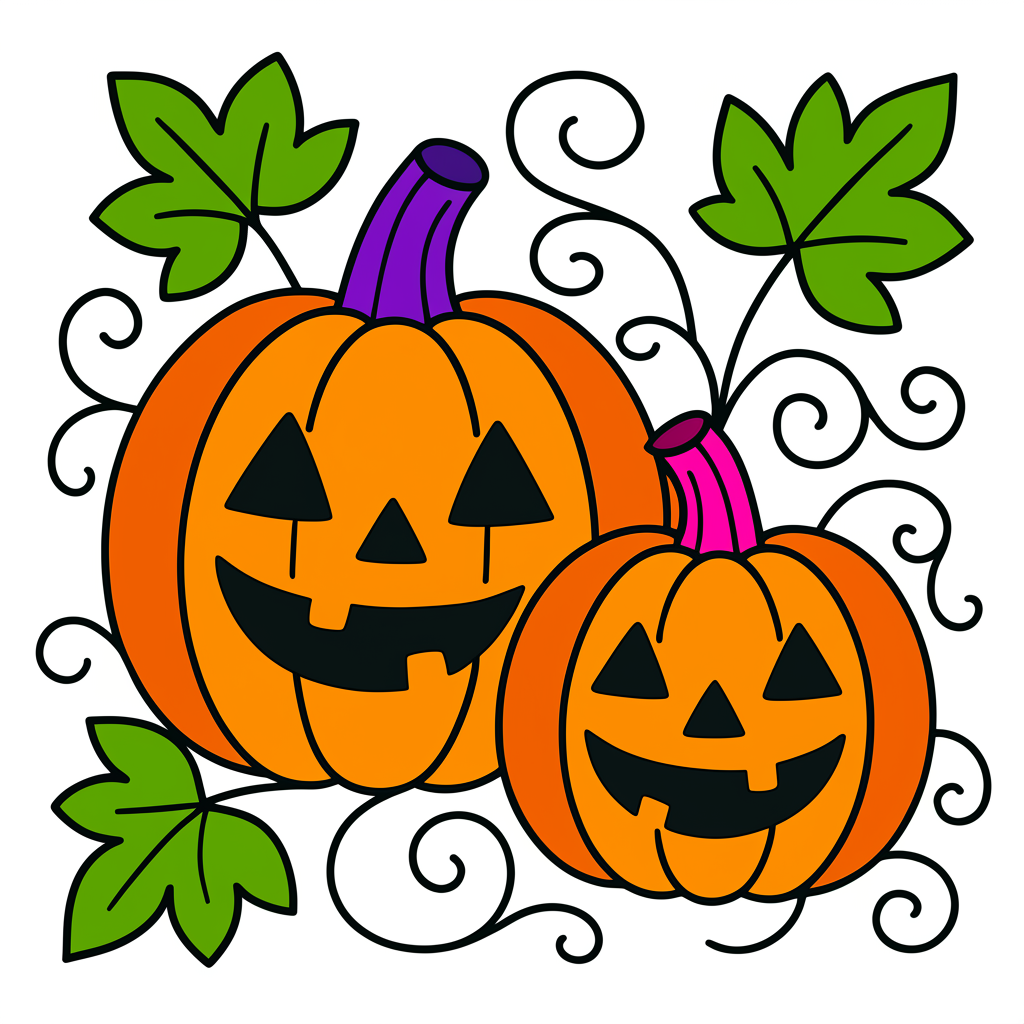 Friendly Jack-o'-Lanterns Coloring Page - Colored Preview