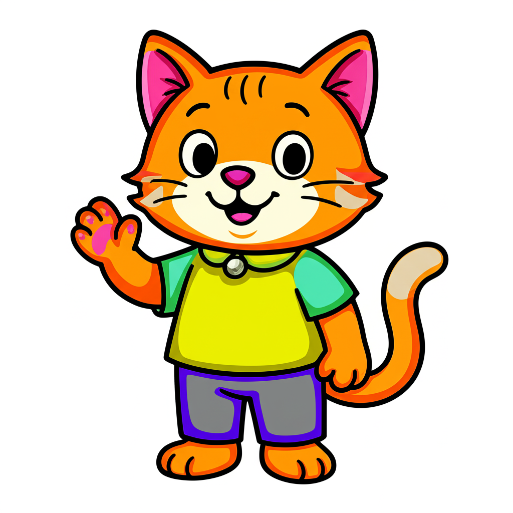 Friendly Waving Cat Coloring Page - Colored Preview