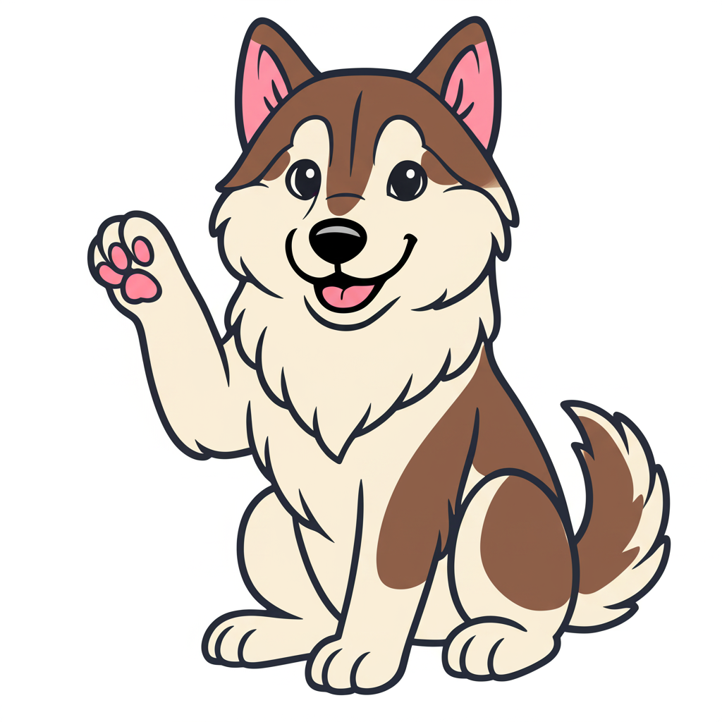 Friendly Waving Husky Coloring Page - Colored Preview