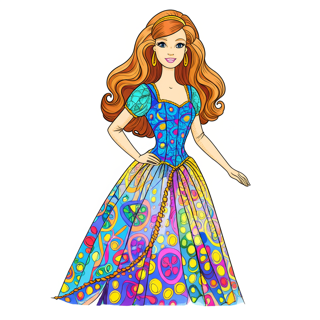 Glamorous Barbie Princess Coloring Page - Colored Preview