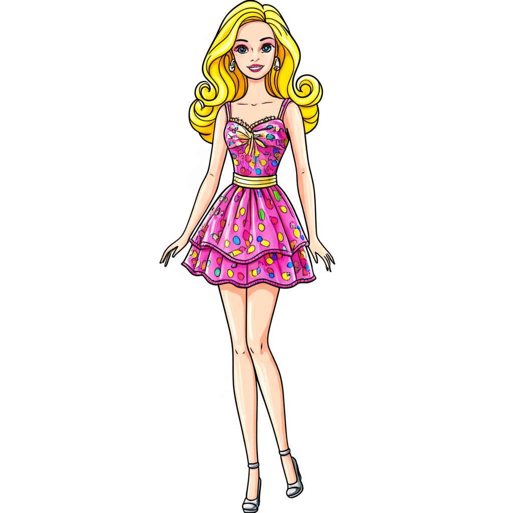 Glamorous Fashion Doll Coloring Page - Colored Preview