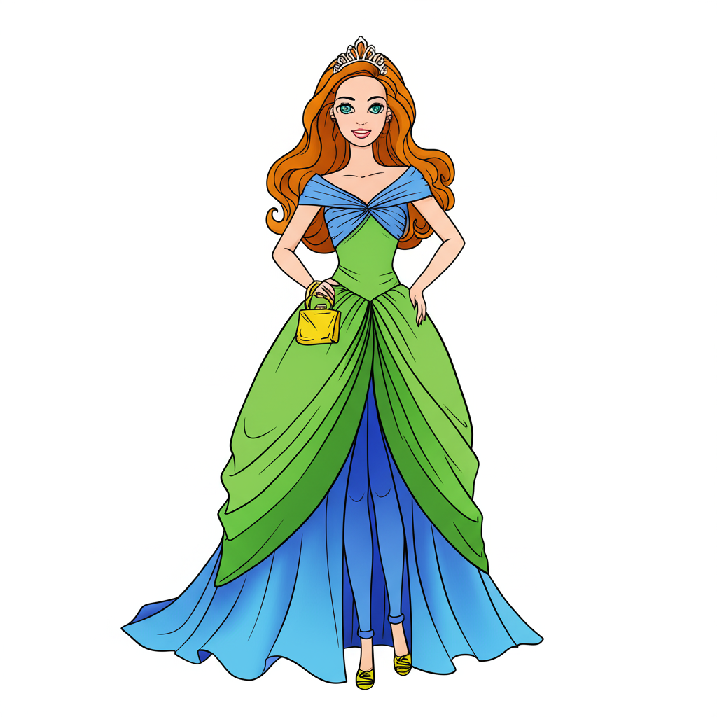 Glamorous Princess Ball Gown Coloring Page - Colored Preview