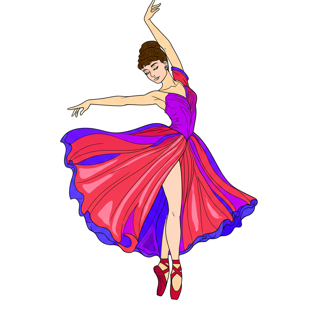 Graceful Ballerina Dancer Coloring Page - Colored Preview